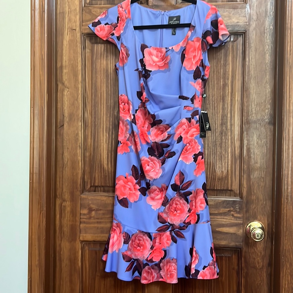 Adriana Papell purple floral dress, size 4